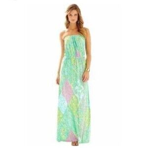 Lilly Pulitzer Marlisa Sun Dance Maxi Dress XS Patchwork Print Resort Boho Beach
